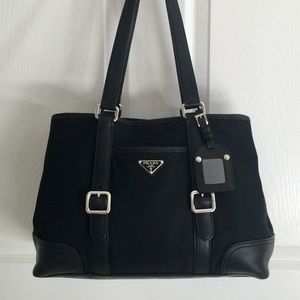 PRADA large nylon handbag with leather trimming